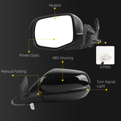 Side Rear View Mirror Compatible with 2016-2022 Honda Pilot Power Heated Turn Signal ABS Housing Door Rearview Mirror Driver Left 76250TG7C42ZD HO1320334(6pin)