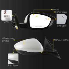 Side Rear View Mirror Compatible with 2023-2026 Honda Accord Power Heated Blind Spot Turn Signal Manual Folding HD Glass White Passenger Right Mirror Assembly Replace#76208-TVA-A31(8pin)