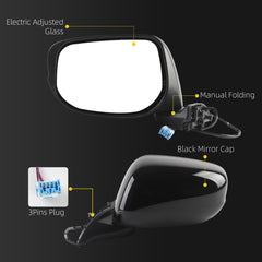 Dasbecan Left Driver Side Mirror Compatible With 2009-2014 Honda Fit Door Mirror with Manual Folding Power Glass Non-Heated Black Replace# HO1320246 76258-TK6-305 76258TK6305(3 Pins)