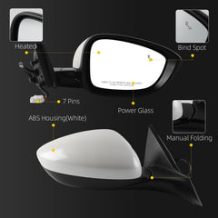 Side Rear View Mirror Compatible with 2023-2026 Honda Accord Power Heated Blind Spot Manual Folding HD Glass White Passenger Right Door Mirror Replace# 76208TVAA22 HO1321356(7pin)