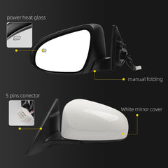 Left Driver Side Door Mirror Compatible With 2012 2013 2014 Toyota Camry Side View Mirror with Manual Folding Power Heated Glass Replace#TO1320276 8790906411(5Pins) White Cover