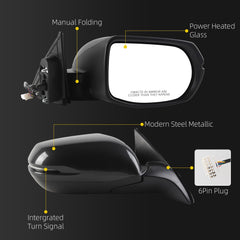 Passenger Side Mirror Compatible with 2017-2022 Honda HRV EX EXL with Power Heated Glass, Manual Folding, Turn Signal Replace# HO1321286 (6Pins) Modern Steel Metallic, Grey Cap