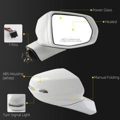 Rear View Mirror Assembly Compatible with Chevy Chevrolet Blazer 2019-2025 Manual Folding Heated Power Glass Turn Signal Light Replace 84539678 Right Passenger Side White(7Pins)