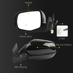 Side Rear View Mirror Compatible with 2016-2022 Honda Pilot Power Heated ABS Housing Door Rearview Mirror Driver Left 76250-TG7-A11ZD 76250TG7A11ZA H01320289(5pin)