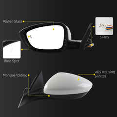 Side Rear View Mirror Compatible with 2023-2026 Honda Accord Power Glass Blind Spot Manual Folding HD Lens White Driver Left Door Mirror Replace# 7625830BA01 HO1320358(5pin)