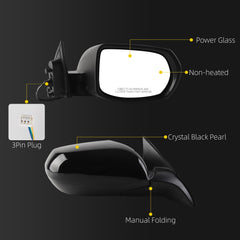 Right Passenger Side Mirror Compatible with 2017-2022 Honda HRV LX Sport with Power Glass, Manual Folding, Black Cover, Non-Heated Replace# HO1321285 76208T7W305(3Pins)