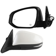 Left Driver Side Mirror White Compatible with 2014-2019 Toyota Highlander Heated Manual Fold Power Glass w/Turn Signal Blind Spot Detection Door Mirror #87940-0E272 TO1320361 (7Pins)