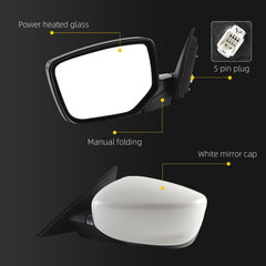 Left Side Mirror Compatible with 08-12 Honda Accord White 5 Pins 76258TA5A11 HO1320231 with Power Heated Glass, Manual Folding