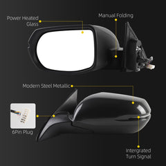 Driver Side Mirror Compatible with 2017-2022 Honda HRV EX EXL Power Heated Glass, Manual Folding, Turn Signal Replace# HO1320286 (6Pins) Modern Steel Metallic, Grey Cap