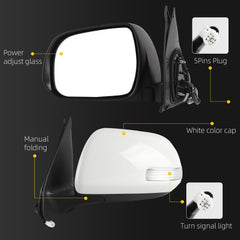 Driver Side Mirror Compatible with 2012-2015 Toyota Tacoma 5pins White Left Mirror with Turn Signal Light/ Power Adjustable Glass/ Manual Folding Replace TO1320283/ 8794004220