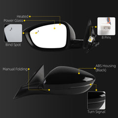 Side Rear View Mirror Black Compatible with 2023-2026 Honda Accord Power Heated Blind Spot Turn Signal Manual Folding HD Glass Driver Left Mirror Assembly Replace#76258-TVA-A31(8pin)