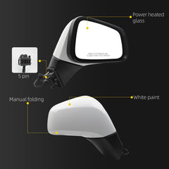 Right Passenger Side Mirror Compatible with 2017-2022 Chevy Trax with Power Heated Glass, Manual Folding, White Mirror Cover Replace# GM1321579 42654477 (5Pins)