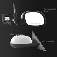 Right Passenger Side Mirror Compatible with 2014-2019 Kia Soul Base with Power Glass, Manual Folding, Non-Heated, White Mirror Cap Replace#87620B2500 KI1321194 (3Pins)