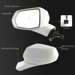Rear View Mirror Assembly Compatible with Chevy Chevrolet Blazer 2019-2025 Manual Folding Heated Power Glass Replace 84698486 Left Driver Side White(5Pins)