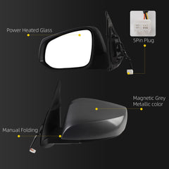 Driver Side Mirror Compatible with 2016-2023 Toyota Tacoma Grey Left Door Mirror w/Power Glass/Heated Glass Feature Replace# 8794004230 (5pins)