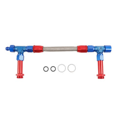 8AN Carburetor Dual Inlet Fuelline Kit, Aluminum Alloy Fuel Line Stainless Steel Braided Compatible With Holley 4150 Carburetor Red Blue