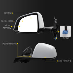 Side Rear View Mirror Compatible with 2020-2024 Tesla Model Y Power Heated Power Folding with Mirror Memory Left Driver Side #1594111-00-C 159411100C (White 13pin)