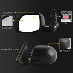 Side Rear View Mirror Compatible with 2021-2025 Ford Bronco Sport Power Glass Blind Spot Manual Folding HD Glass Lens Door Mirror Driver Left Replace# M1PZ17683A M1PZ17683A-PFM(5pin)