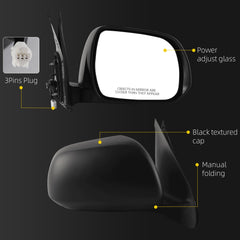 Passenger Side Mirror Compatible with 2012-2015 Toyota Tacoma 3pin Black Right Mirror with Power Adjustable Glass/ Manual Folding Replace TO1321282/ 8791004201