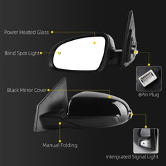Driver Side Mirror Compatible With 2018-2023 Hyundai Kona Left Door Mirror w/Power Heated Glass, Manual Folding, Signal Light, Blind Spot Light Replace#87610J9130 (8pins) Black