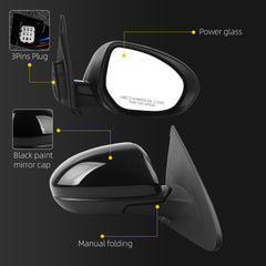 Right Passenger Side View Mirror Compatible with Mazda 3 2010 2011 2012 2013 Door Mirror with Power Adjustment and Manual Folding Black Outside Mirror Replace# MA1321162 BBM26912ZL(3pins)