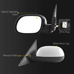 Left Driver Side Mirror Compatible with 2014-2019 Kia Soul Base with Power Glass, Manual Folding, Non-Heated, White Mirror Cap Replace#87610B2500 KI1320194 (3Pins)