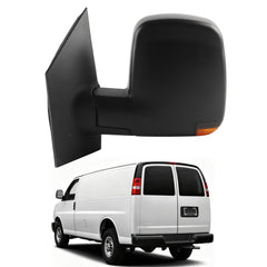 Dasbecan Side Mirror Compatible with 2008-2017 GMC Savana Chevy Express Power Heated/Electric Adjusted Glass/Intergrated Turn Light/Manual Folding, Black Texture (8pins)