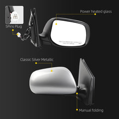 Right Passenger Side Mirror Compatible With 2009-2013 Toyota Corolla With Power Glass Heated Manual Folding Door Mirror Silver Replace#8790802B01(5Pins）