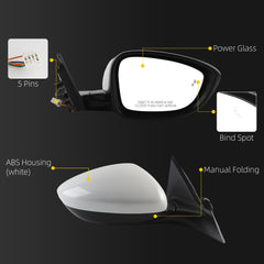 Side Rear View Mirror Compatible with 2023-2026 Honda Accord Power Glass Blind Spot Manual Folding HD Lens White Passenger Right Door Mirror Replace#7620830BA01 HO1321358(5pin)