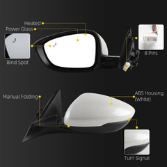 Side Rear View Mirror Compatible with 2023-2026 Honda Accord Power Heated Blind Spot Turn Signal Manual Folding HD Glass White Driver Left Mirror Assembly Replace#76258-TVA-A31(8pin)