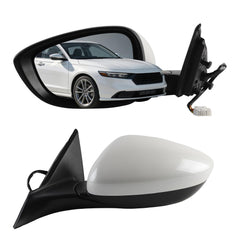 Side Rear View Mirror Compatible with 2023-2026 Honda Accord Power Heated Blind Spot Manual Folding HD Glass White Driver Left Door Mirror Replace# 7625830AA11 HO1320356(7pin)