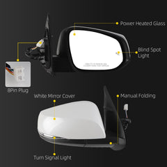 Passenger Side Mirror Compatible with 2016-2023 Toyota Tacoma White Right Door Mirror w/Power Heated Glass/Blind Spot Light/Turn Signal Feature Replace# 8791004250 (8pins)