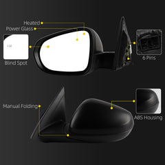 Side Rear View Mirror Compatible With 2024-2026 Chevy Trax Power Glass Bind Spot Heated Shell Trim Assembly Door Mirrors ViewMirror Left Driver Side Replace# 42891804 42794439(6 Pins)