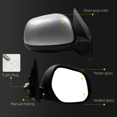 Right Passenger Side Mirror Compatible with 11-22 Mitsubishi Outlander Sport, 10-11 Outlander with Power Heated Glass, Manual Folding, Silver Gray Color Replace# MI1321139 7632B433(5Pins)
