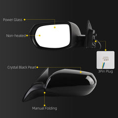 Left Driver Side Mirror Compatible with 2017-2022 Honda HRV LX Sport with Power Glass, Manual Folding, Black Cover, Non-Heated Replace# HO1320285 76258T7W305(3Pins)