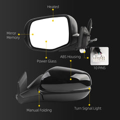 Side Rear View Mirror Compatible with 2016-2022 Honda Pilot Power Heated Turn Signal ABS Housing Mirror Memory Door Rearview Mirror Driver Left 76250TG7A71ZE-PFM HO1320335(10pin)