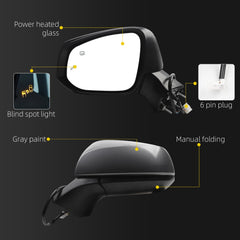 Driver Side Mirror Compatible With 2021-2025 Toyota Sienna w/Manual Folding Power Glass Heated Blind Spot Left Door Mirror Replace#TO1320426 8794008190(6Pins) Gray