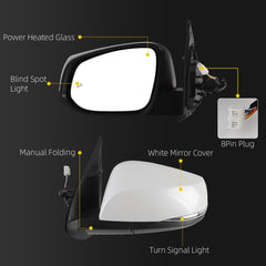 Driver Side Mirror Compatible with 2016-2023 Toyota Tacoma White Left Door Mirror w/Power Heated Glass/Blind Spot Light/Turn Signal Feature Replace# 8794004250 (8pins)