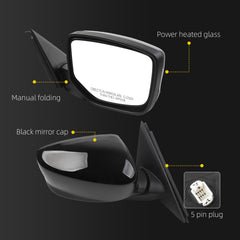 Right Passenger Side Mirror Compatible with 2008-2012 Honda Accord with Power Heated Glass, Manual Folding, Black Mirror Cap Replace# HO1321231 76208TA5A11 (5Pins)