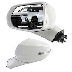 Rear View Mirror Assembly Compatible with Chevy Chevrolet Blazer 2019-2025 Manual Folding Heated Power Glass Turn Signal Light Replace 84539677 Left Driver Side White(7Pins)