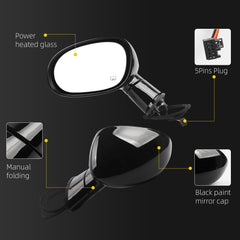 Left Driver Side Mirror Compatible with 2015-2019 Dodge Challenger with Power Heated Glass, Manual Folding, Black Paint Mirror Assembly Replace# CH1320396 (5Pins)