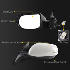 Left Driver Side Mirror Compatible with 2017-2022 Honda HRV EXL with Power Heated Glass, Manual Folding, Turn Signal, Platinum White Pearl Replace# HO1320286 (6Pins)
