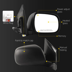 Right Passenger Side Mirror 9Pin Compatible with 04-06 Lexus RX330 | For 06-08 RX400H, 07-09 RX350 with Power Heated Glass, Memory Replace LX1321107 87910-0E900