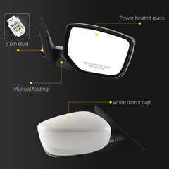 Right Side Mirror Compatible with 08-12 Honda Accord White 5 Pins 76208TA5A11 HO1321231 with Power Heated Glass, Manual Folding