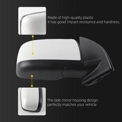 Passenger Side Mirror White Compatible with Nissan Rogue 2008-2015 | Heated Manual Fold Power Glass, 5Pins Connector, OE#96301JM200, NI1321236, NI1321199