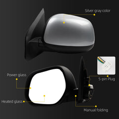 Left Driver Side Mirror Compatible with 11-22 Mitsubishi Outlander Sport, 10-11 Outlander with Power Heated Glass, Manual Folding, Silver Gray Color Replace# MI1320139 7632B434(5Pins)