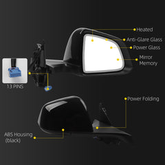 Side Rear View Mirror Compatible with 2020-2024 Tesla Model Y Anti-Glare Glass with Mirror Memory Power Heated Right Passenger Side Power Folding #1495588-00-G 149558800G (13pin Black)