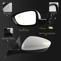 Side Rear View Mirror Compatible with 2023-2026 Honda Accord Power Heated Blind Spot Manual Folding HD Glass White Driver Left Door Mirror Replace# 7625830AA11 HO1320356(7pin)