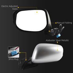 Left Driver Side Mirror Compatible With 2009-2014 Honda Fit Door Mirror with Manual Folding Power Glass Non-Heated Black Replace# HO1320246 76258-TK6-305 76258TK6305(3 Pins)