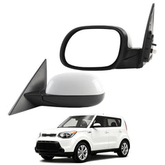 Left Driver Side Mirror Compatible with 2014-2019 Kia Soul Base with Power Glass, Manual Folding, Non-Heated, White Mirror Cap Replace#87610B2500 KI1320194 (3Pins)